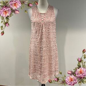 Liberty love pale Pink Lace Sleeveless mini a-line Dress size large